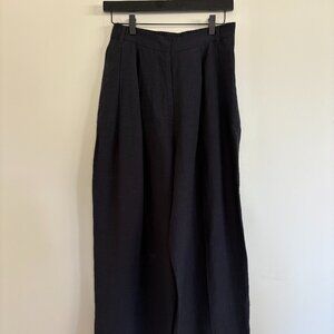 Mijeong Park Navy Wide Leg Linen Blend Trousers Size M